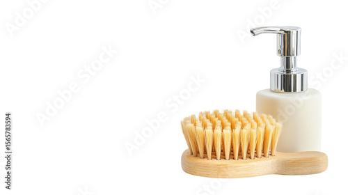 Dishwashing brush with soap dispenser Transparent background, PNG file