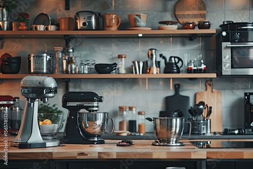 Clear Pixel Picture of Household and Kitchen Appliances on Table Indoors Interior Element