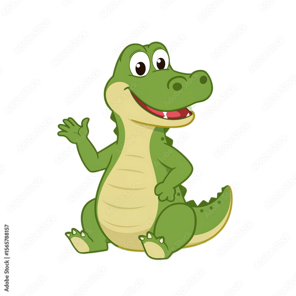 Obraz premium Adorable Cartoon Crocodile Illustration Waving Hello