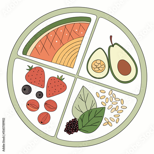 Balanced diet vector plate illustration