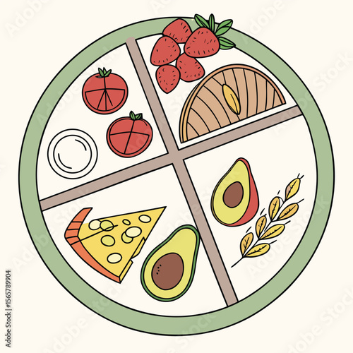 Balanced diet vector plate illustration