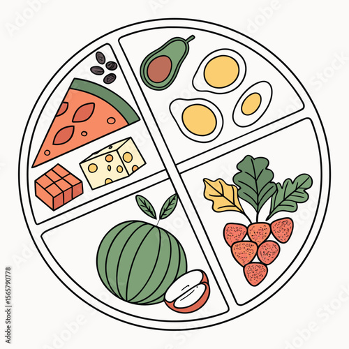 Balanced diet vector plate illustration