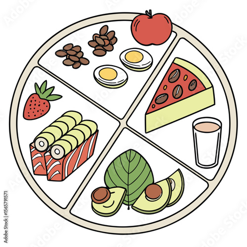 Balanced diet vector plate illustration