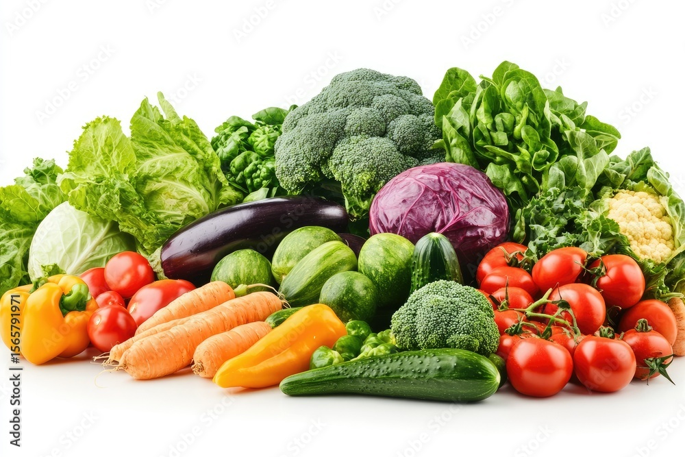 Organic Vegetables Freshly Harvested Isolated on White Background, Depth of Field