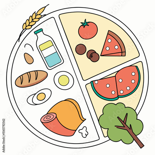 Balanced diet vector plate illustration