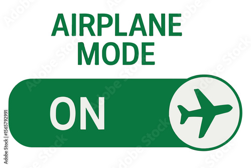 Airplane mode active design with green button and airplane icon, indicating the device is in airplane mode, ideal for tech related applications