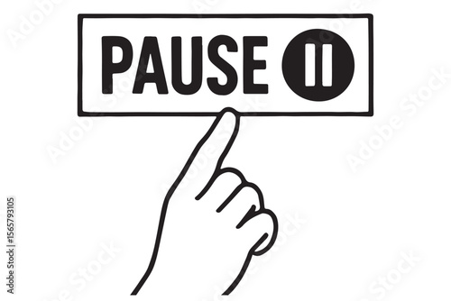 Hand pressing pause button, concept of taking a break, stopping, or pausing activities, focus on hand and pause symbol
