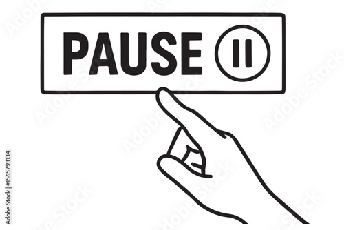 hand about to press pause button, illustration of a break or stop in an action, pause icon and finger gesture