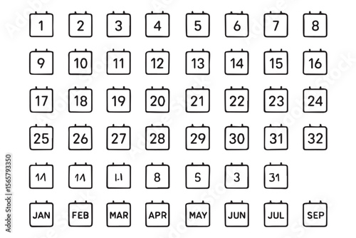 A minimalist calendar design featuring neatly arranged numbers, months, and days, ideal for visualizing dates and scheduling