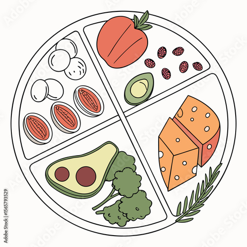 Balanced diet vector plate illustration