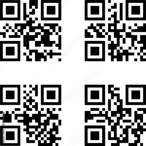 Four Modern QR Codes on White Background