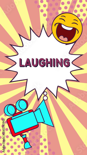 Pop art style thumbnail for short video with explosive text field and laughing emoji