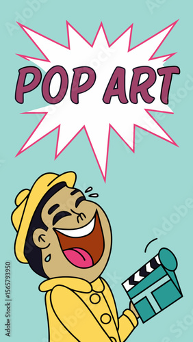 Pop art style thumbnail for short video with explosive text field and laughing emoji