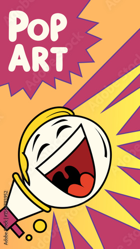 Pop art style thumbnail for short video with explosive text field and laughing emoji