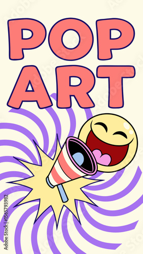 Pop art style thumbnail for short video with explosive text field and laughing emoji
