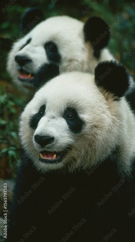 Obraz premium Two pandas close up portrait