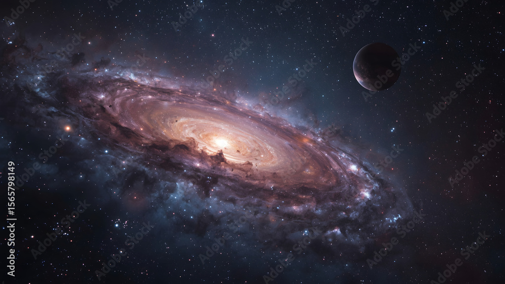 Fototapeta premium Fantasy Galaxy with Floating Planets and Glowing Nebula – Surreal Space Scene