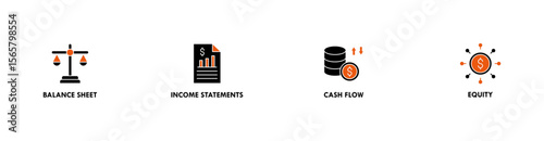Financial statements banner web icon vector illustration concept with icon of graph, balance sheet, pie chart, income statements, money, calculator, income, earning, cash flow, equity, and balance