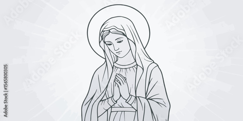Mother Mary Vector Illustration in Classic Religious Style