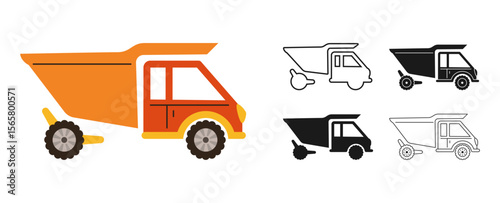 Car truck lorry icon symbol cartoon set. Hand drawn retro farmers truck automobile in different styles colored silhouette outline collection. Simple funny auto transport comic icon vector illustration