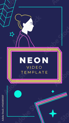 Modern Neon Video Template for Social Media with Text Area and Face Placeholder