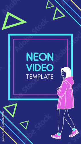Modern Neon Video Template for Social Media with Text Area and Face Placeholder