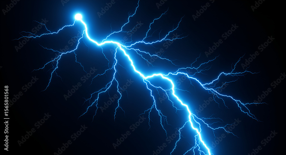 Dramatic rendering of a powerful blue lightning strike on a black background Dramatic rendering of a powerful blue lightning strike on a black background