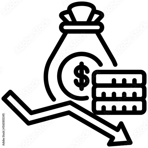 Money loss icon for business risk, website, application, printing, document, poster design, etc