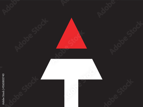 Simple Geometric Abstract Shape with Red Triangle and White Symbol Icon