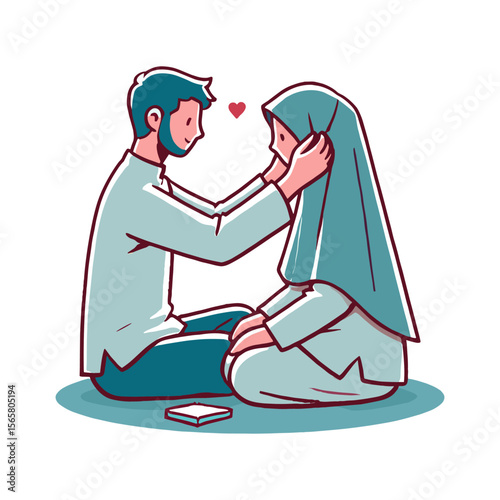 Sweet Muslim Couple With Hijab in Flat Illustration