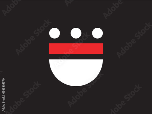 Geometric Minimalist Symbol with Circle, Line and Semicircle Shape on Black Background