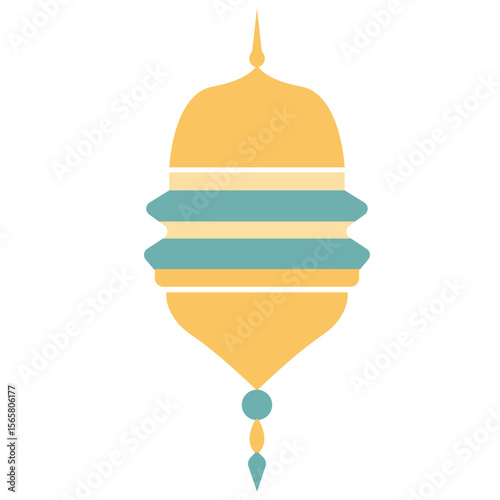 2D illustration of a yellow and teal hanging lantern, ideal for Ramadan, Eid decorations, Islamic posters, or festive celebration designs.