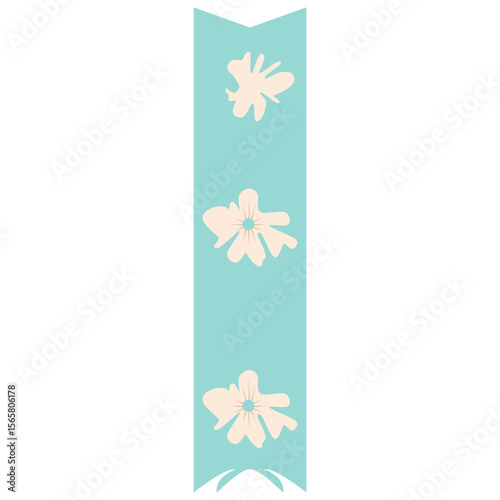 2D illustration of a turquoise vertical ornament banner with floral motifs, ideal for Islamic frames, decorations, or festive graphic accents.