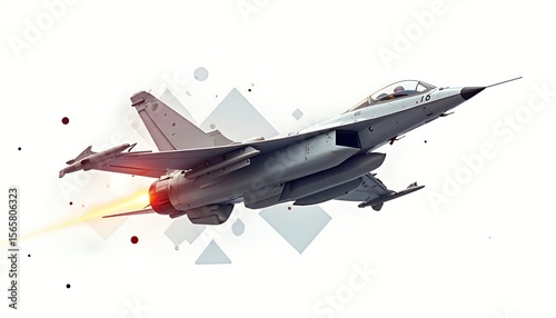 Modern Fighter Jet in Flight with Abstract Geometric Design