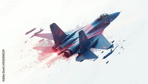 Modern Fighter Jet in Flight, Launching Missiles