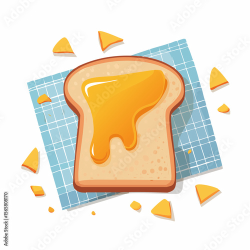 A classic cheese toastie sliced open, with gooey cheddar oozing out and golden crumbs on a napkin. Comfort food at its meltiest. Perfect for cafe ads or packaging.