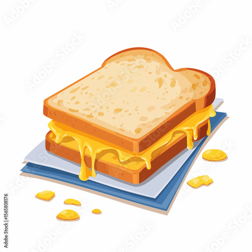 A classic cheese toastie sliced open, with gooey cheddar oozing out and golden crumbs on a napkin. Comfort food at its meltiest. Perfect for cafe ads or packaging.