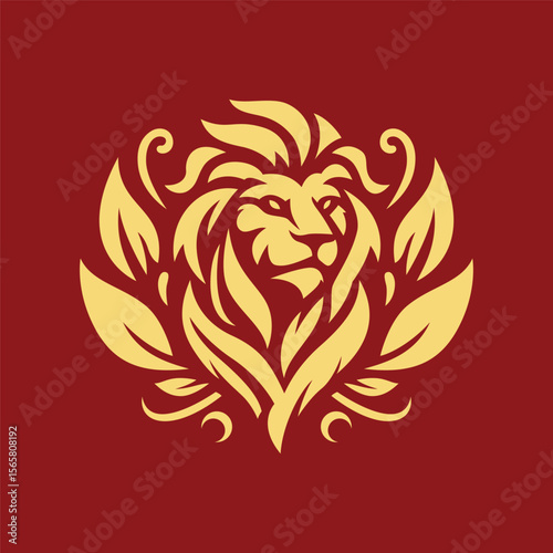 Lion with leaf and stem ornament logo. A noble and elegant symbol representing strength, nature, and prestige. Perfect for royal, eco, or heritage brand identity.