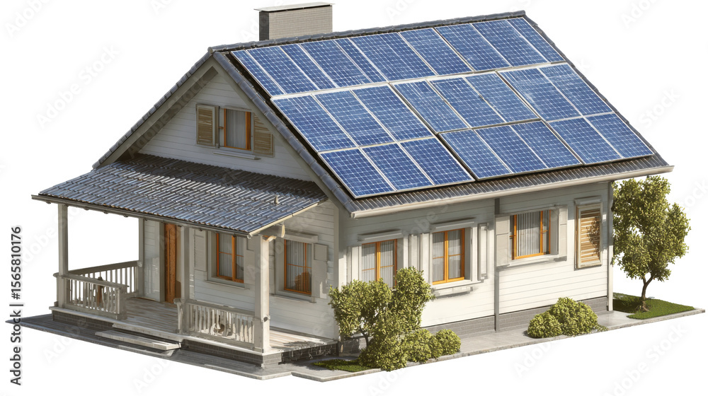 Fototapeta premium 3D rendered house with solar panels