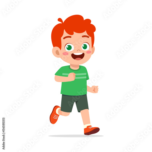 Cute Cartoon Boy Running with a Smile on his Face, healthy and happy kid illustration