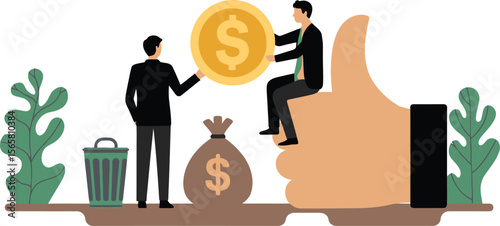 Financial success and investment growth with positive feedback and business development concept art