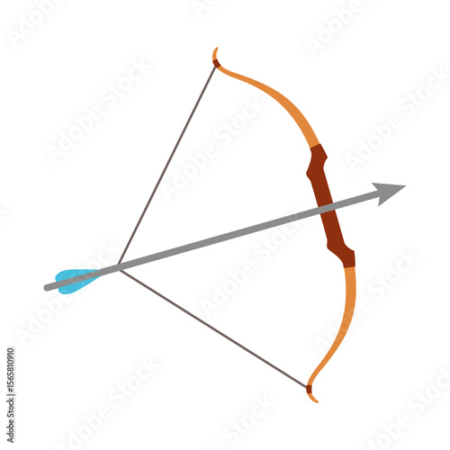 Illustration of bow and arrow with gray arrow, brown bow on white background.