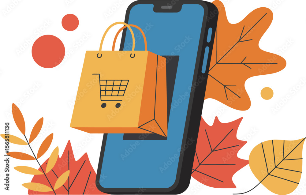 Online shopping mobile app autumn sale promotion vector illustration and graphic design for ecommerce