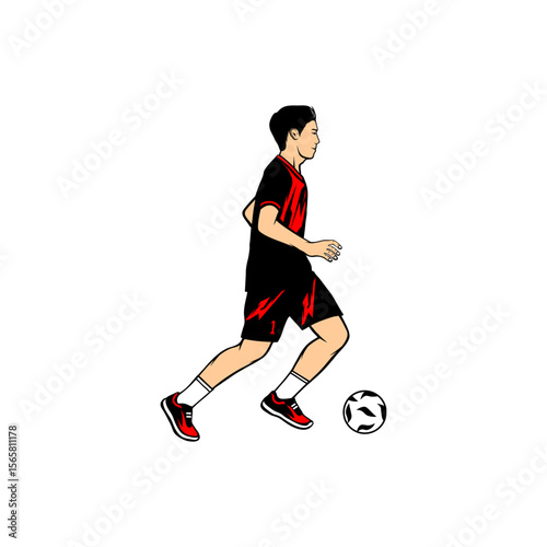 man dribbling soccer ball side view vector illustration