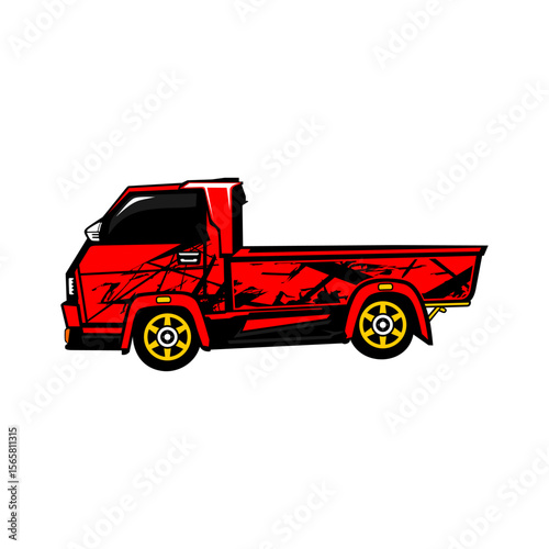 red pickup car side view vector illustration