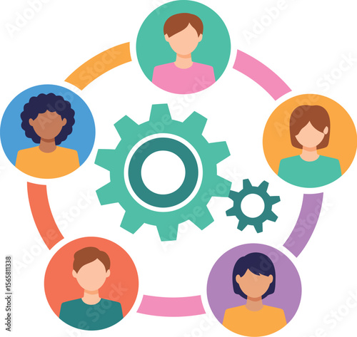 Teamwork collaboration business process management workflow automation system integration concept vector graphic