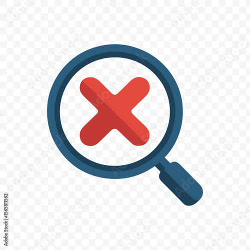 Search Not Found Icon - Magnifying Glass with Red X Mark Symbol