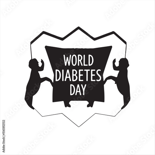 origami-style silhouette representing World Diabetes Day in a classic black and white vector style.  The illustration features a folded paper look with geometric precision on a white background.