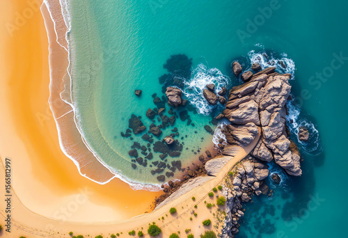 Tranquil Aerial View of a Coastal Paradise with Rocky Outcrop