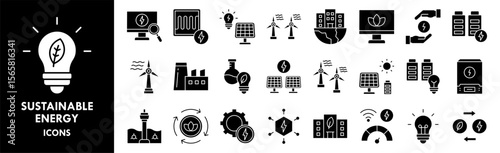 Sustainable Energy icon collection set. Containing design environment, ecology, green, sustainable, eco